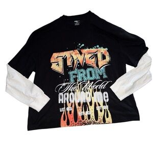 Fashion Nova Black and White Long Sleeve Tee